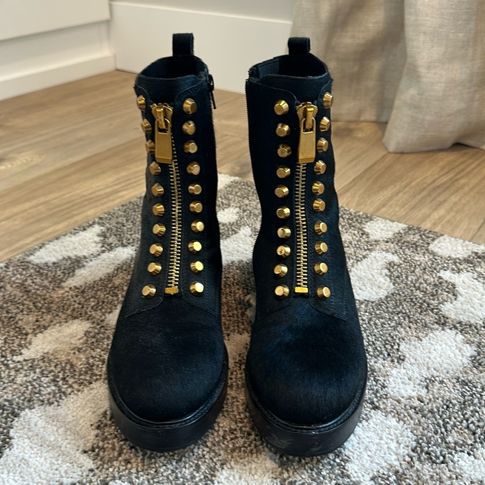 Jeffrey Campbell Women's Tonette Calf Hair Zip Stud Embellished Booties
